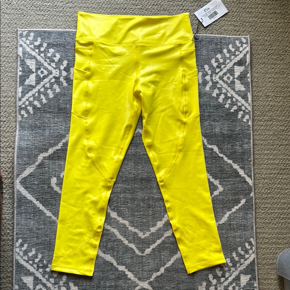 Zyia neon yellow metallic pocket light n tight 12